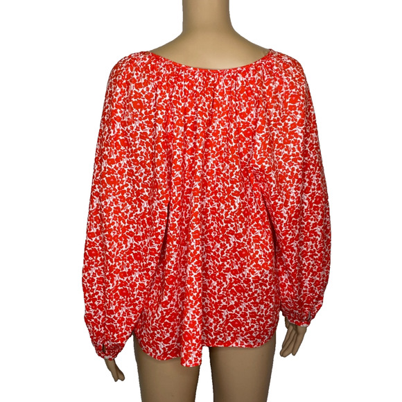 Women's Large Universal Thread Orange Floral Pattern Cotton Boho Popover Blouse - Picture 3 of 4